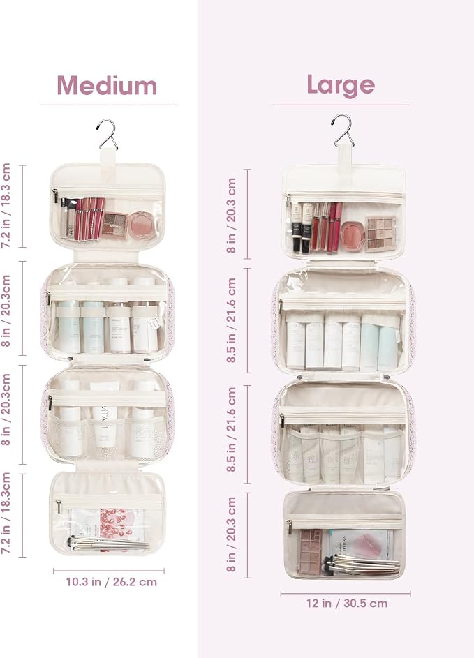 Narwey Hanging Toiletry Bag for Women Travel Makeup Bag Organizer Toiletries Bag for Travel Size Essentials Accessories Cosmetics (Pink Flower Buds (Medium))