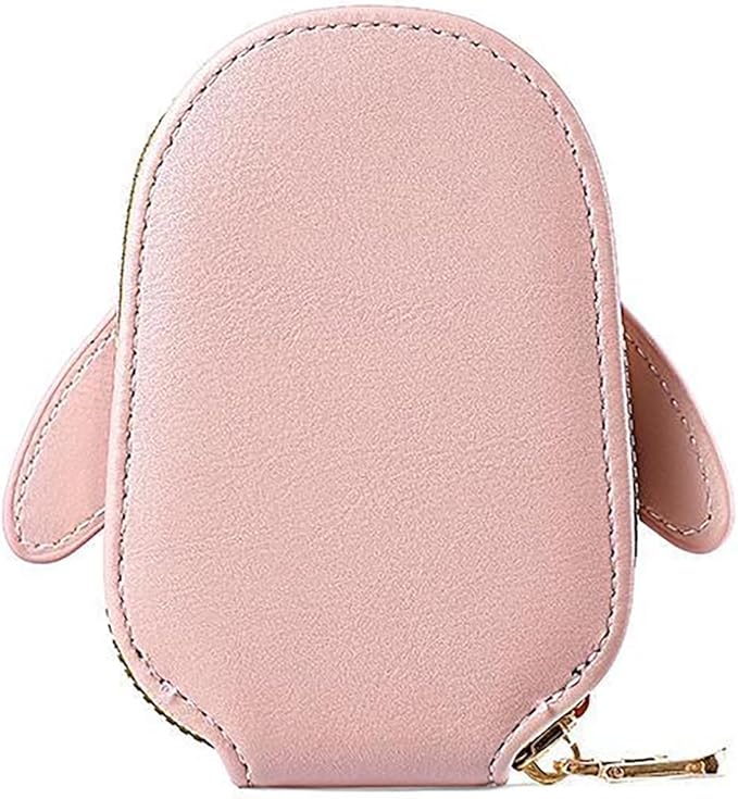 Cute Cartoon Penguin-shaped Coin Purse PU Leather Accordion Card Holder Large Capacity Zippered Money and Card Organizer Portable Mini Coin Purse (Purple)