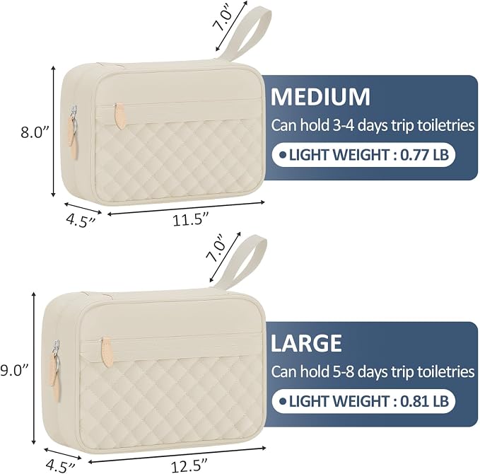 Vankor Travel Toiletry Bag for Women with Hanging Hook, Waterproof TSA Approved Cometic Toiletry Bag Organizers Leakproof Make up Bags for Women Beige