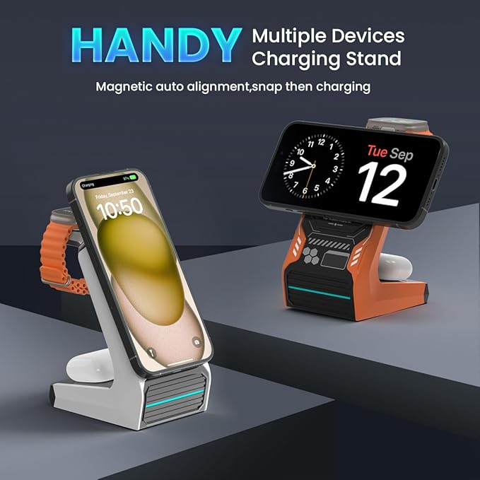 JoyGeek 3-in-1 Wireless Charging Station,Charger Stand for iPhone 15/14/13/12 Series, Fast Magnetic Charging Dock for Watch Ultra 2/9/8/7/6/SE/5/4/3/2,AirPods Pro 3/2