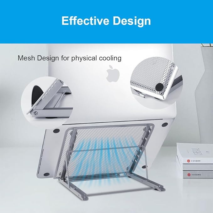 Ergonomic Laptop Tablet Stand Metal Mesh Ventilated Desktop Adjustable Computer Holder Riser Compatible with Apple MacBook Air Pro Dell XPS HP Samsung Lenovo More Laptops up to 16" (Black)