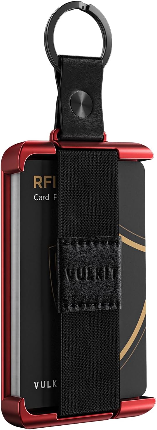 VULKIT Minimalist Slim Wallet For Men Front Pocket Alumimum Credit Card Holder Wallet With RFID/NFC Blocking Cards Red