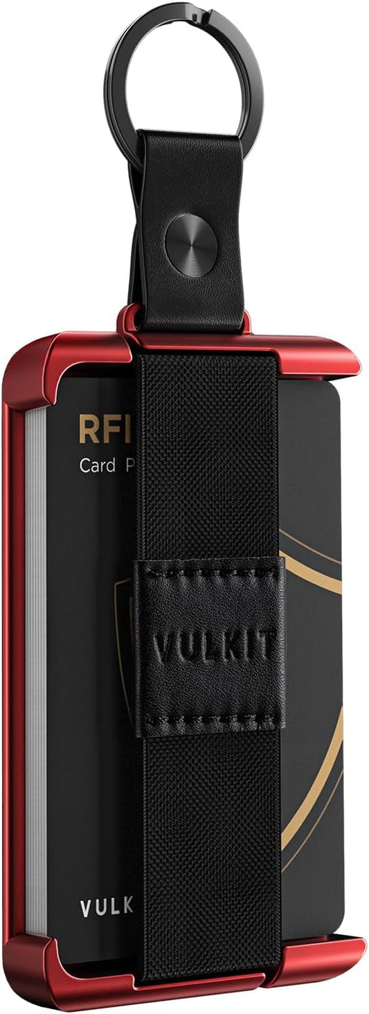 VULKIT Minimalist Slim Wallet For Men Front Pocket Alumimum Credit Card Holder Wallet With RFID/NFC Blocking Cards Red