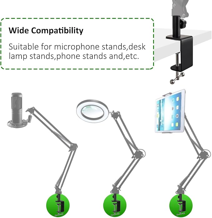Heavy Duty Metal Table Mount Clamp, Metal Desk Clamp for Mic Boom Arm Stand Adjustable Mic C Clamp Can be Mounted Against the Wall, Fits up to 2.24"/5.7cm Desktop Thickness