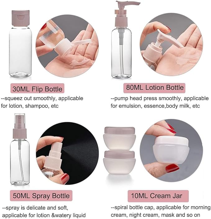 12pack Travel Bottles for Toiletries, TSA Approved Travel Size Toiletries Containers, Travel Bottles Set with Labels Leakproof Squeezable Refillable Airplane Travel Accessories