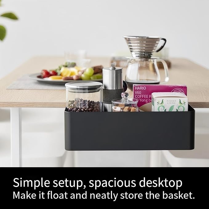 No Drill Desk Side Storage,Hanging Organizer,Clamp on Table Basket,Minimalist,Metal material,To Store Office Accessories, Gaming Devices,Storage for Office & Home,Black