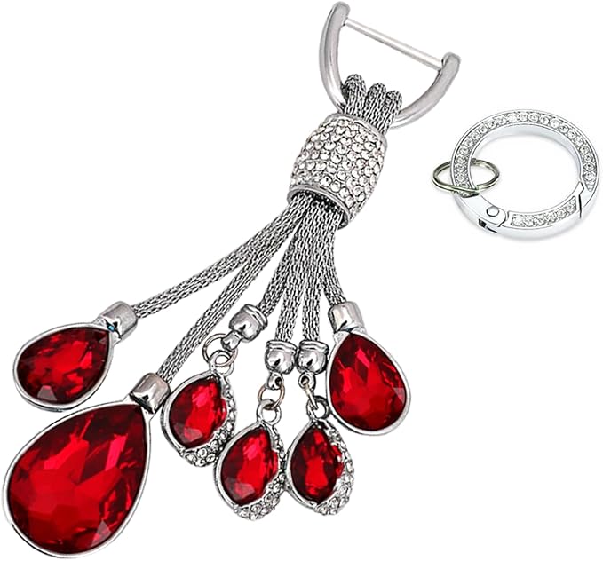 Bling Rhinestone Car Keychain, Fashion Auto Key Fob with Screwdriver, Vehicle Key Decoration Accessories for Woman (Red)
