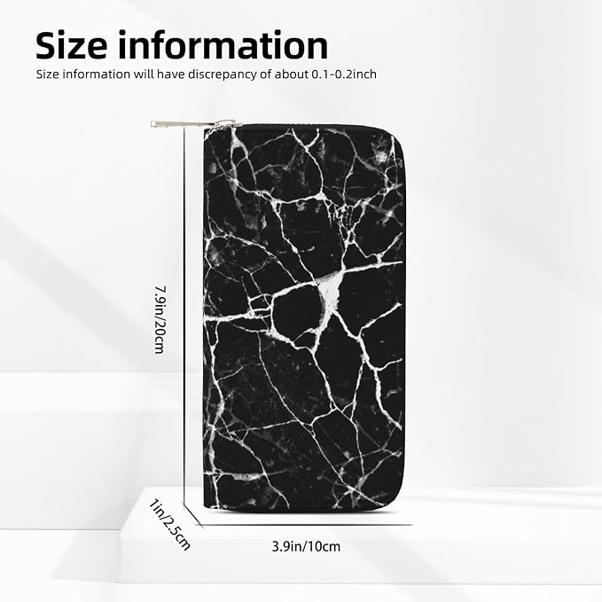 Marble Print Black White Wallet for Men Women Elegant Long Clutch Zip Around Travel Leather Coin Purse Large Capacity Credit Card Holder Handbag