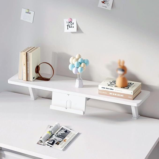 Clamp on Desk Shelf, Desktop Extender Klemmbares Schreibtisch Organizer Regal Adjustable Floating Desks Shelf for Office, Dorm, Home Desk Organization (White-with Reading Stand, 23.6x7.8in/60x20cm)