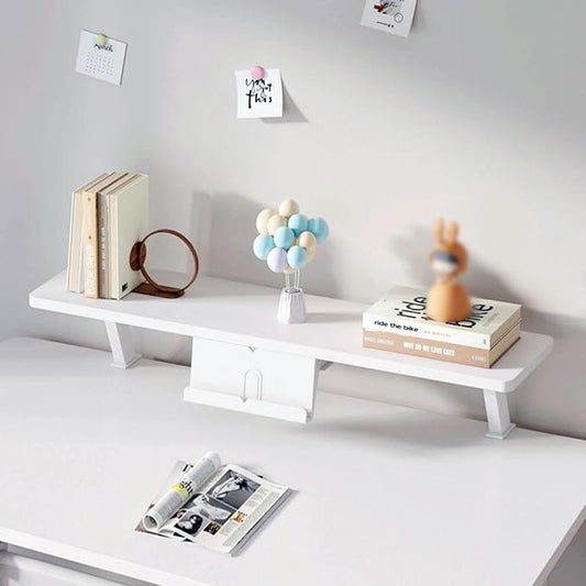 Clamp on Desk Shelf, Desktop Extender Klemmbares Schreibtisch Organizer Regal Adjustable Floating Desks Shelf for Office, Dorm, Home Desk Organization (White-with Reading Stand, 23.6x7.8in/60x20cm)