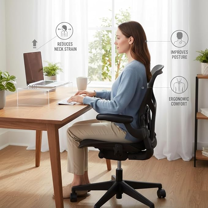 Azar 515360 Acrylic Monitor Stand Riser ??Made in USA Laptop stand and Monitor Riser Acrylic Monitor Stand Riser Clear Laptop Stand for Desk Ergonomic Display Riser, Clear (21-Inch-Luxury Handcrafted)
