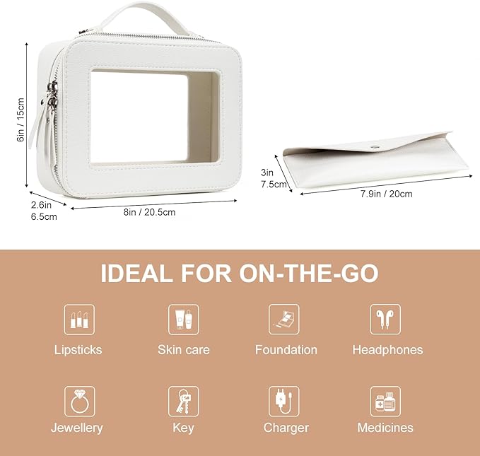 EcoVision Clear Makeup Bag, Travel Cosmetic Accessory Bag, Toiletry Organizer Bags for Women, Portable Waterproof Zipper Cosmetic Bag with Transparent Window