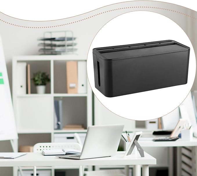 Fenteer Cable Management Box Holder Case Fashion Large Capacity Cord Cover Box Organizer for Wire Management Messy Cables TV Office, Black