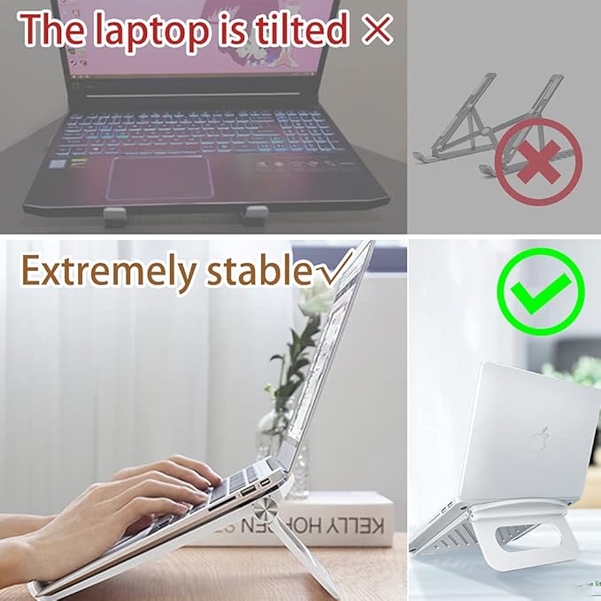 Laptop Stand for Desk Stable Foldable Adjustable Multi-Angle Computer Desktop Holder Ventilated Lapdesks Riser for Mackbook, Lenovo, Dell, iPad, HP - Within 17' (Black)