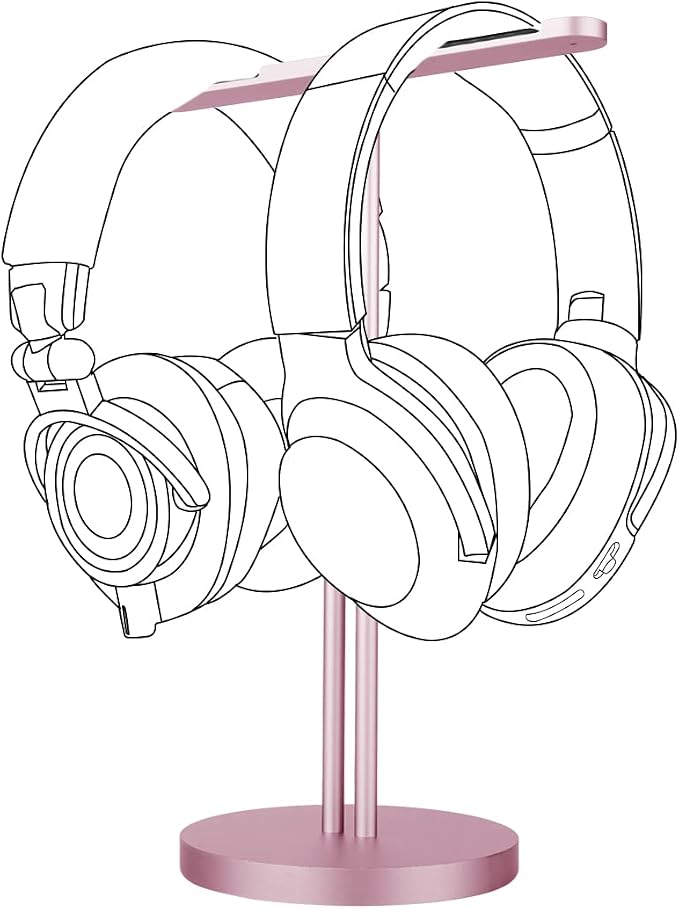 GEEKRIA Aluminum Alloy Dual Headphones Stand for Over-Ear Headphones, Gaming Headset Holder, Desk Display Hanger with Solid Heavy Base Compatible with Bose, Beats, Sony, AKG, ATH (Rose Gold)