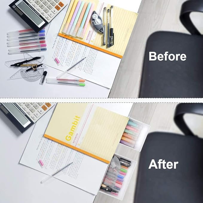 YOOUSOO 2 Pack Adhesive Under Desk Drawer, Attachable Under Desk Drawer Slide Out, Hidden Storage for Table, Desktop Storage Organizer for Pencil Pen Stationery Office Organization