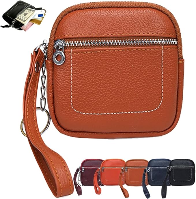 Square Leather Mini Card Wallet Coin Purse Portable Unisex Small Case Organizer Zipper Lock Design Fashion Money Bag