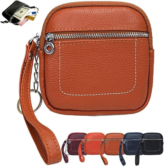 Square Leather Mini Card Wallet Coin Purse Portable Unisex Small Case Organizer Zipper Lock Design Fashion Money Bag