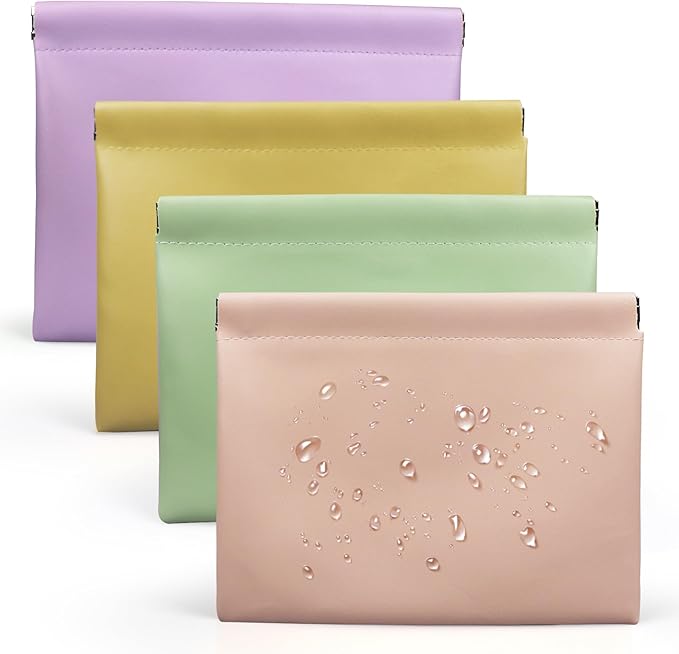 4 Pack 7.1"×5.5" Small Makeup Bag for Purse, Magnetic Large Pouches for Purse Organization, Soft PU Leather Mini Travel Organizer Pouch for Women's Cosmetics Lipstick Cash Credit Card