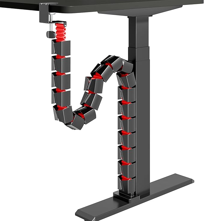 ARES WING Under Desk Cable Management Spine, Clamp On Vertebrae Cable Management for Standing Desk, Length Adjustable Cord Organizer with 20 Modular Vertebrae for Office and Gaming Desks, Red