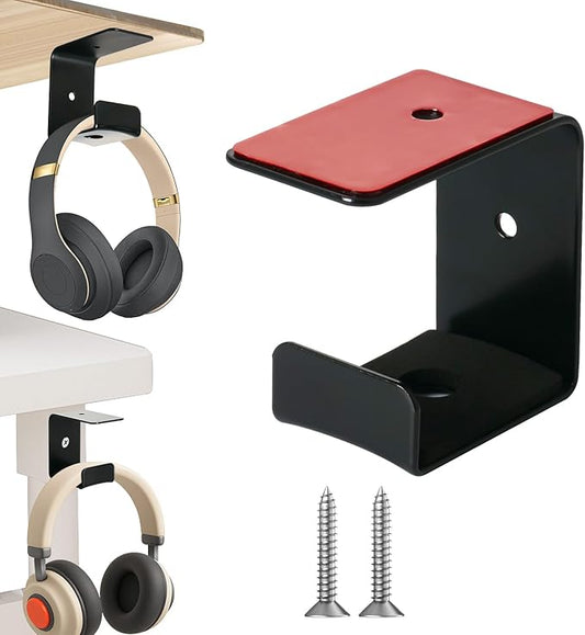 Headphone Holder Hanger,Headset Mount for Desk,Headset Stand Aluminum Headphone Hook with Strong Adhesive Tape for Classroom, Gaming Room with 2 Install Style with Rubber Pad,Single