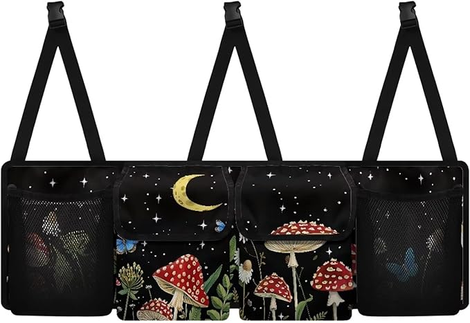 Mushroom Printed Car Trunk Organizer, Collapsible Auto Backseat Hanging Storage Bag Wear-Resistant Oxford Fabric Hanging Trunk Organizer for Car Truck SUV