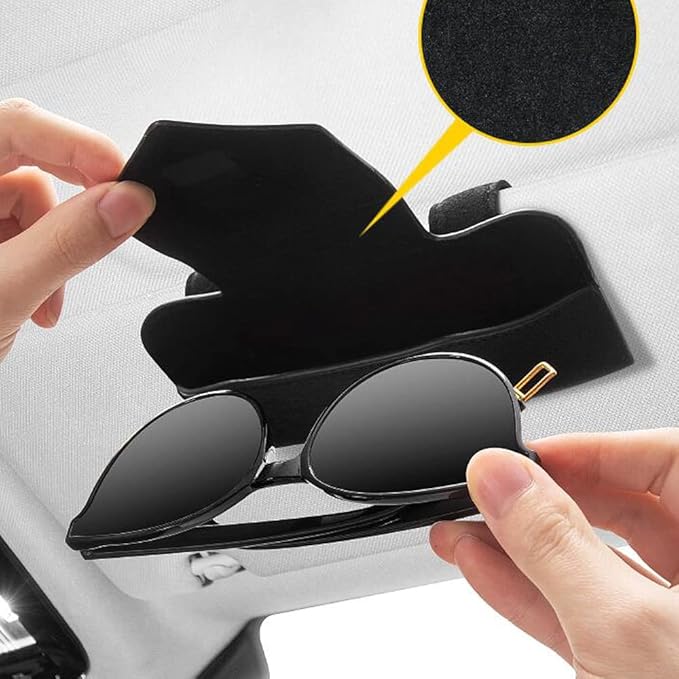 Magnetic Sunglass Holder for Car Visor Clip, Leather Car Glasses Holder, Visor Accessories Eyeglasses Holder Glasses Storage Case (01-Black)