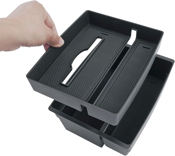 Double Layer 2024-2026 Tacoma Center Console Organizer for Toyota Tacoma (SR5/TRD Off-Road/TRD Sport/TRD Pro/Limited/Trailhunter),Durable ABS Plastic 2025 Tacoma Armrest Tray, Tissue Box Holder