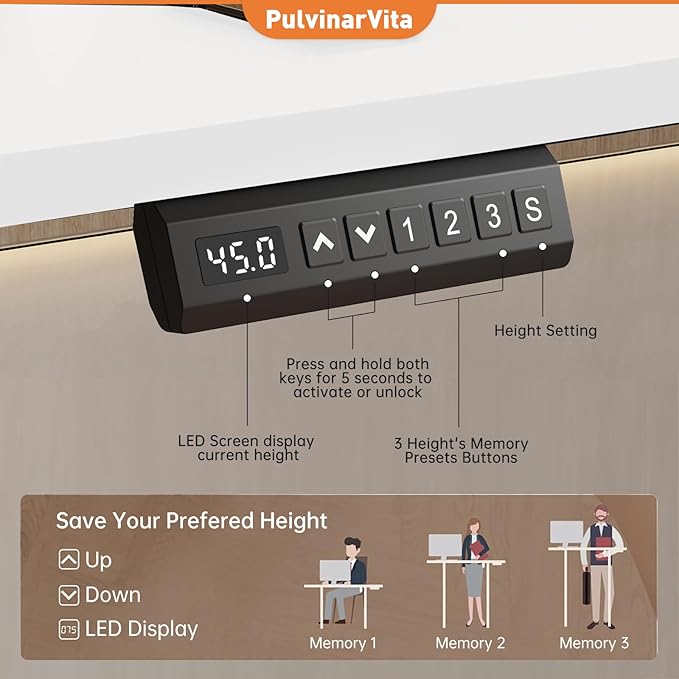 Standing Desk Frame, Stand up Desk Frame Workstation, Electric Adjustable Legs, 3 Memory Height Settings, with Cable Management Tray and Storage Bag, 2pcs Headphone Hook