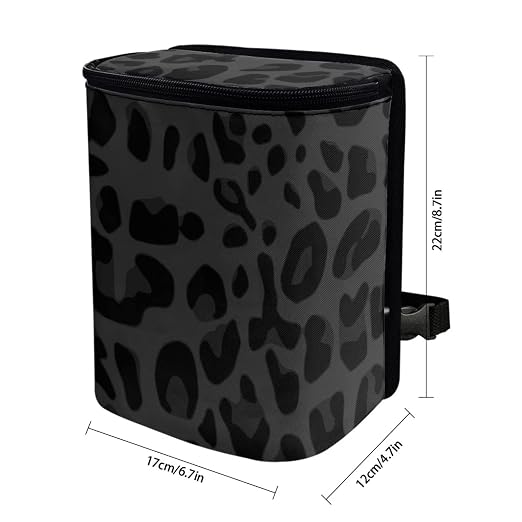 Black Leopard Car Trash Can, Waterproof Car Garbage Can with Lid and Zip Clouse, Leak Proof Portable Car Trash Bag Hanging Vehicle Organizer