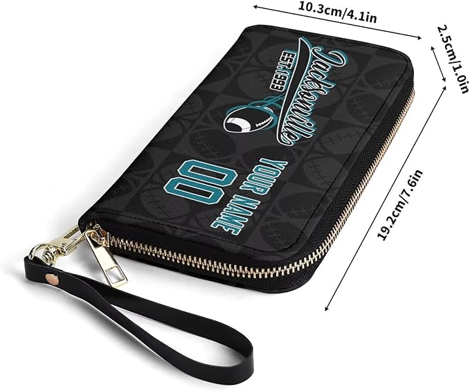 Custom Sports Team Zip Organizer Wallet-Personalized PU Leather Wallet with Name Number,Multi-Card Slots,Wrist Strap,Fan Gift for Men Women.
