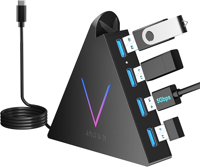 USB C Hub 4 Ports JoyReken,USBC to USB Hub with 2FT Extended Cable,Type C to USB Adapter for MacBook Pro/Mini,iMac,Surface,Gaming Laptops,PS5,Flash Drive,Thumb Drives,Mouse,Keyboard(Black)