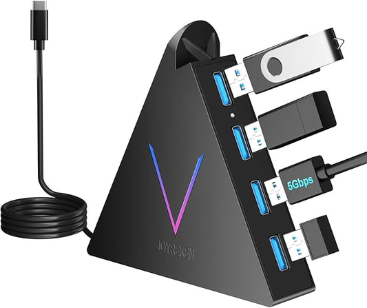 USB C Hub 4 Ports JoyReken,USBC to USB Hub with 2FT Extended Cable,Type C to USB Adapter for MacBook Pro/Mini,iMac,Surface,Gaming Laptops,PS5,Flash Drive,Thumb Drives,Mouse,Keyboard(Black)