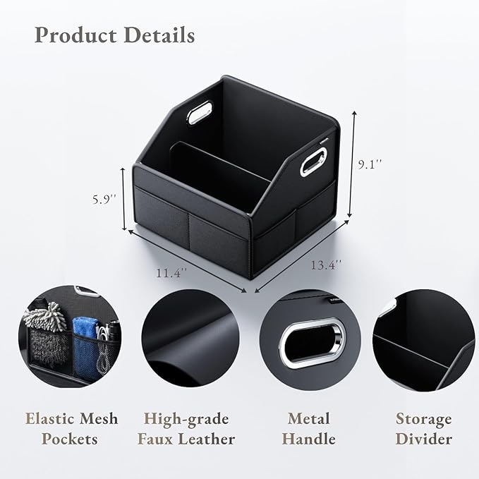 Car Storage Organizer – Compact PU Leather Bin for Trunk, Front Seat, Back Seat & Car Floor