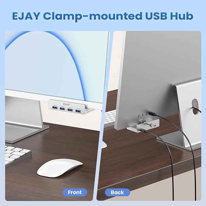 USB HUB3.0,Clamp USB HUB,Aluminum 4-Port USB Adapter with Extra Power Supply Port and 2pcs Long Cable(59inches Data & 39inches Power Cables) for iMac,Laptop,MacBook Pro,Dell,Xbox,HDD/U Disk etc