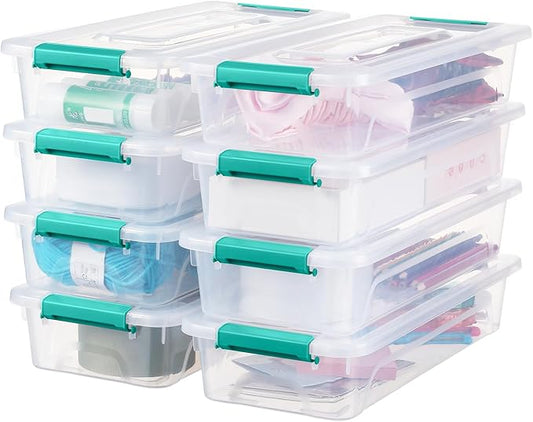 Plastic Storage Bin with Lid, Stackable Design, Clip Box for Crafts, Supplies and Office Items Container (8 Pack 4 Quart Green)