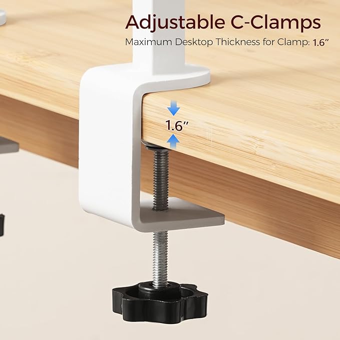MAHANCRIS Clamp On Desk Organizer, 3-Tier Desktop Bookshelf, Adjustable Desk Storage Shelf, Metal Frame, for Office, Study and Game Room, White DSWT3601