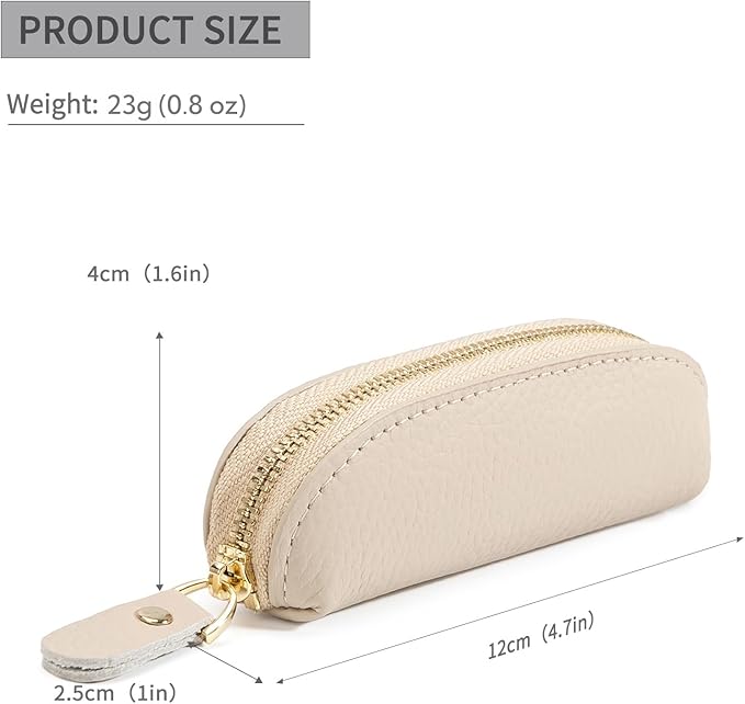 Full Grain Leather Coin Pouch - Travel Small Coin Purse with Zipper - Mini Key Pouch Change Purse for Women and Men (Off White)