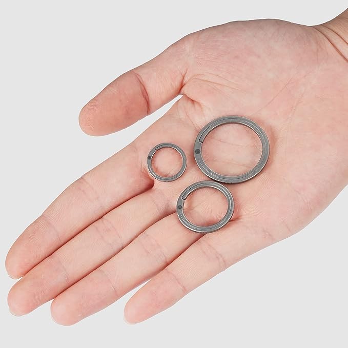 KeyUnity Titanium Flat Key Rings, 33/25/17.5mm Side Pushing Split Ring for Key Carabiner Flashlight Knife Dog ID Collar Tag