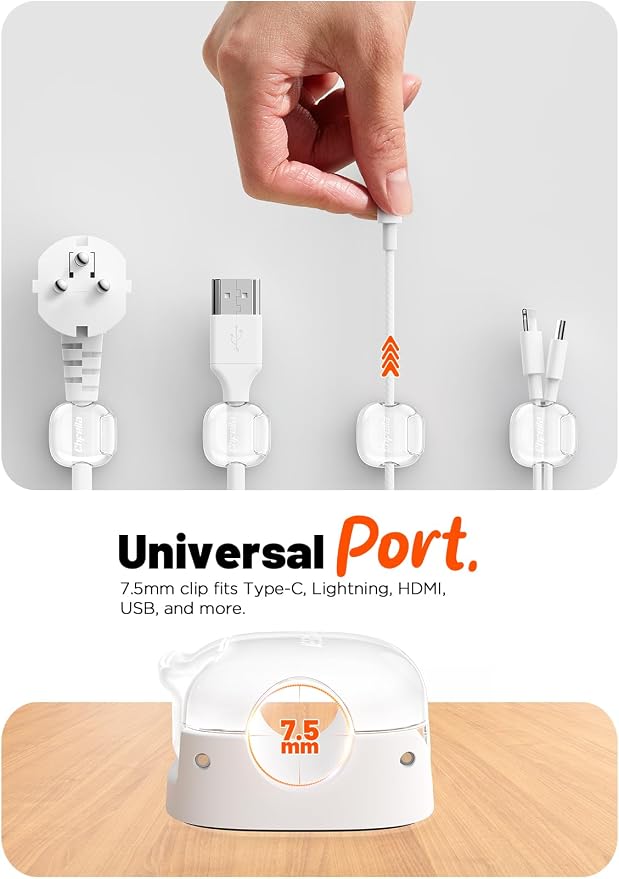 Cable Clips,12Pack Cord Holder Cord Organizer [1s Lock & Strongest Adhesive] Spring Cord Clips Phone Charger Wire Desk Cable Management Nightstand Home Office School Decor Women Cute Desk White