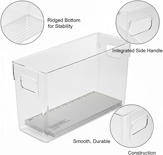 Clear PET Storage Box for Office Desk, Stackable Organizer Bin for A4 Documents and Supplies