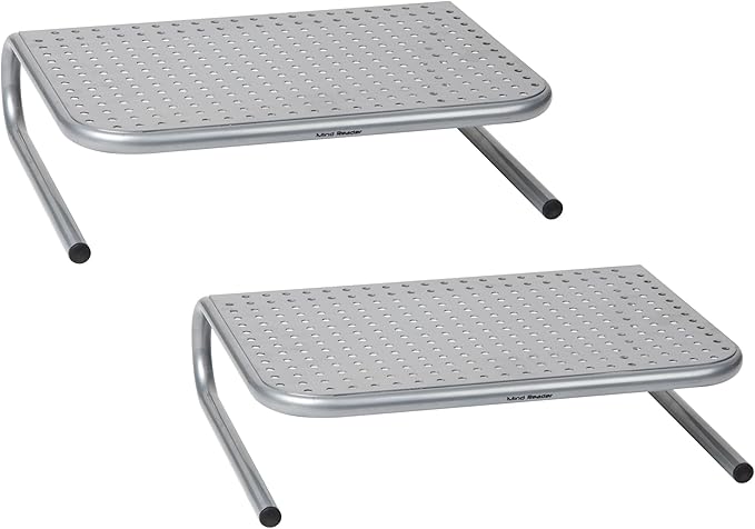 Mind Reader Monitor Stand, Ventilated Laptop Riser, Desktop Organizer, Metal, 14.5"L x 11.25"W x 4.25"H, Set of 2, Silver