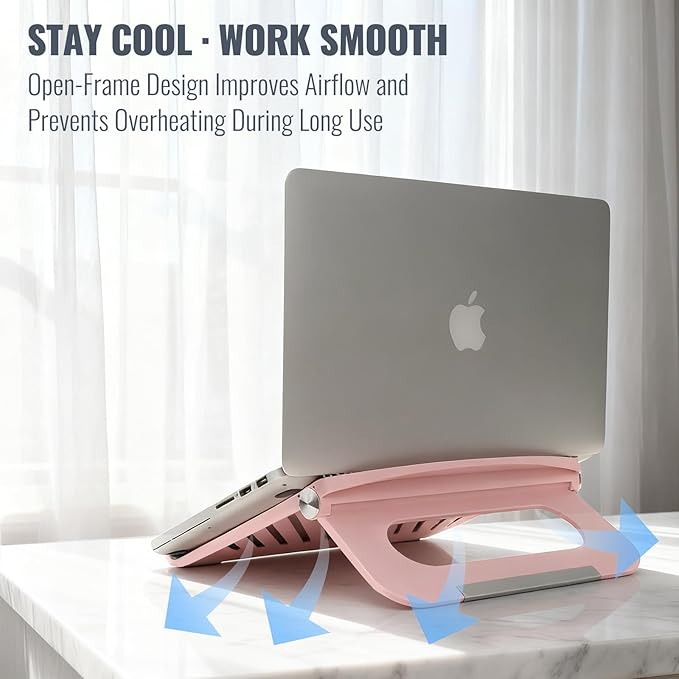 Cute Pink Laptop Stand for Desk - Adjustable Foldable Laptop Riser, Fun White Elephant for Women Coworkers, Ventilated & Sturdy with Anti-Slip Pads for MacBook, Home, Office