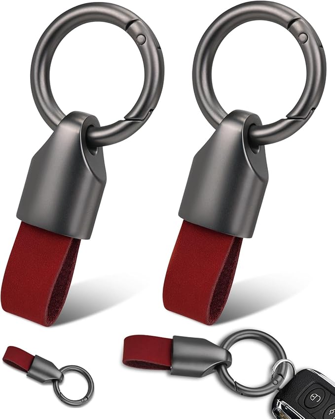 2 Pcs Keyring Keychain for Car Key Fob Holder, Zinc Alloy Buckle Small Leather Key Chain, Key Ring Fob Accessory