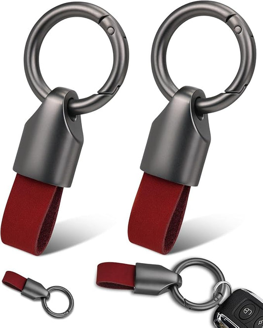 2 Pcs Keyring Keychain for Car Key Fob Holder, Zinc Alloy Buckle Small Leather Key Chain, Key Ring Fob Accessory