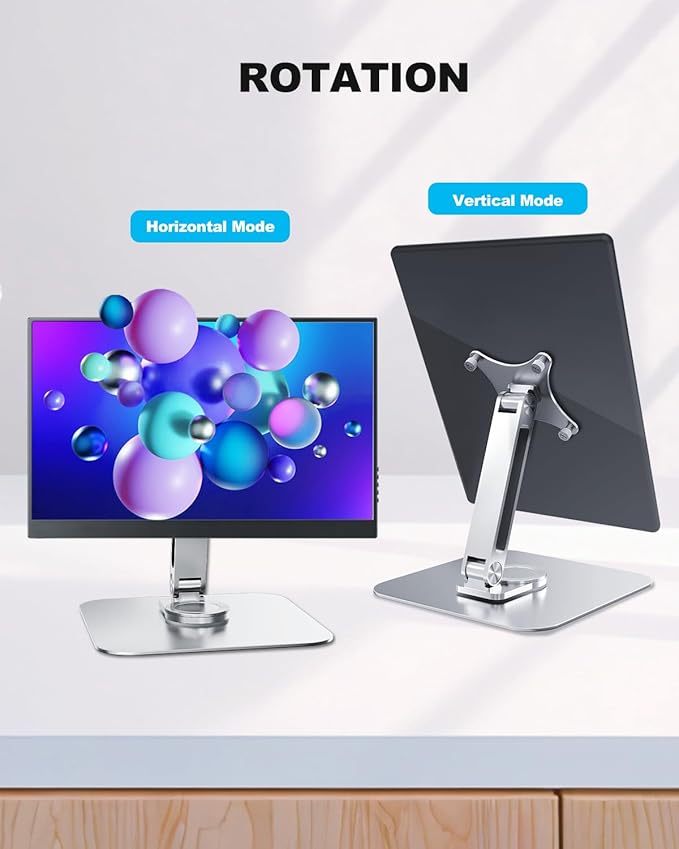 75x75mm VESA Monitor Mount Stand, M4 Anti-Loss Screws, Aluminum Alloy Base, Fits 7"-18" Small Portable Monitors, Silver Foldable Lay Flat Monitor Stand (Not Fit 100x100mm Vesa)
