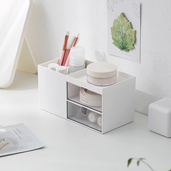 Srliya Desktop Storage Box, Minimalist Multifunction Desk Organizer with Drawer for Bedroom, Living Room, Office