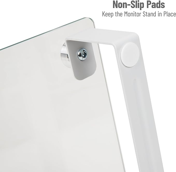 Mind Reader Monitor Stand, Contemporary, Desktop Organizer, Laptop Riser, Office, Glass, 22"L x 8.25"W x 3"H, Clear