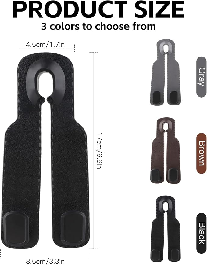Car Seat Headrest Hooks for Purses and Bags, 4-Pack Heavy Duty Car Seat Hooks with Anti-Slip Pad, Universal Car Backseat Organizer Hanger Accessories for Grocery Bags (Black)