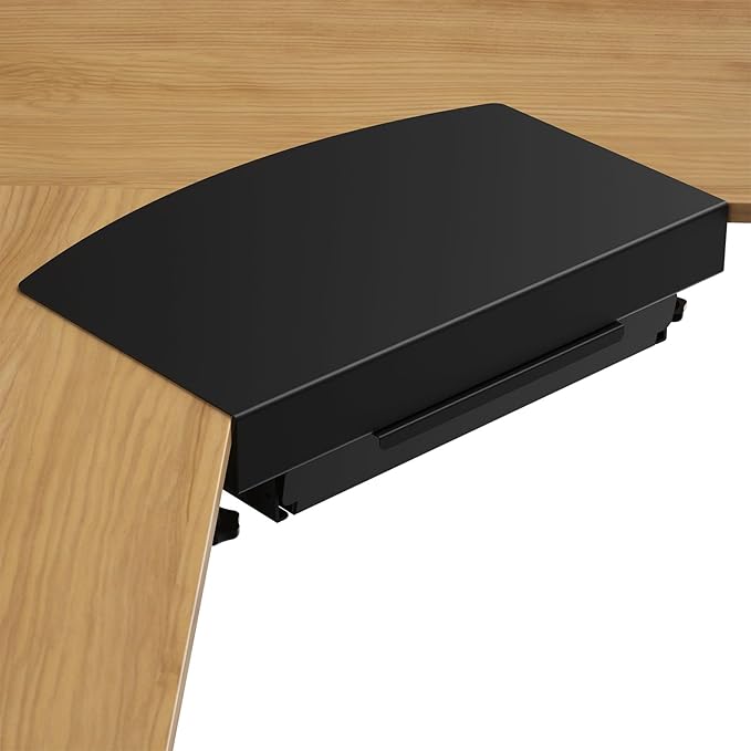 Clamp on Desk Corner Sleeve with Drawer, L Desk Connector Platform with Mounting Under Desk Drawer Hanging Corner Desk for Extender Desk Space